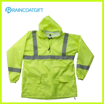 Fluorescence Color Waterproof Nylon PU Rain Jacket with Reflective